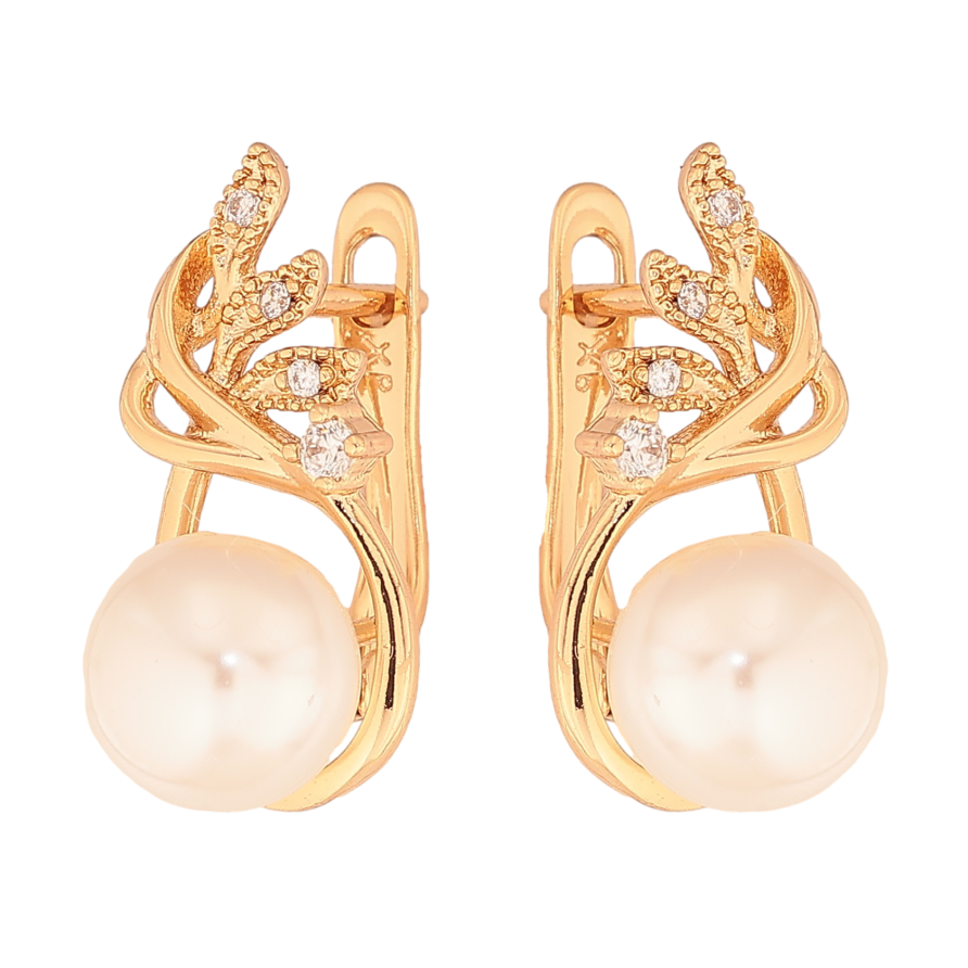 Сережки Xuping колір Позолота 18К англійський замок "Гілочки з перлинами" фото №1