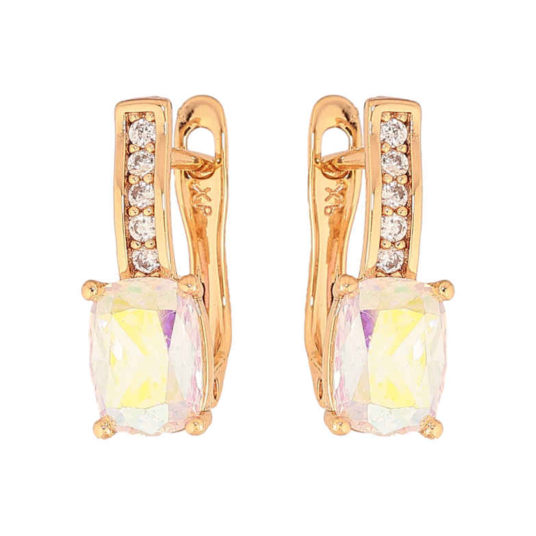 Серьги Xuping цвет Позолота 18К английский замок "Узор с радужными кристаллами" фото №1 Серьги Xuping цвет Позолота 18К английский замок "Узор с радужными кристаллами" фото №1