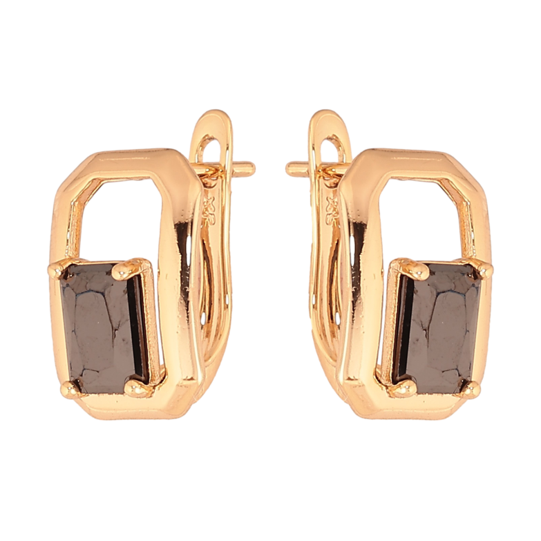 Серьги Xuping цвет Позолота 18К английский замок "Узор с черными кристаллами" фото №1