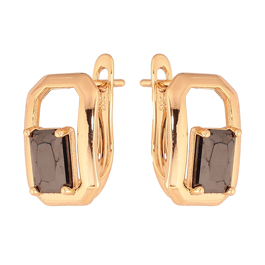 Серьги Xuping цвет Позолота 18К английский замок "Узор с черными кристаллами" фото №1