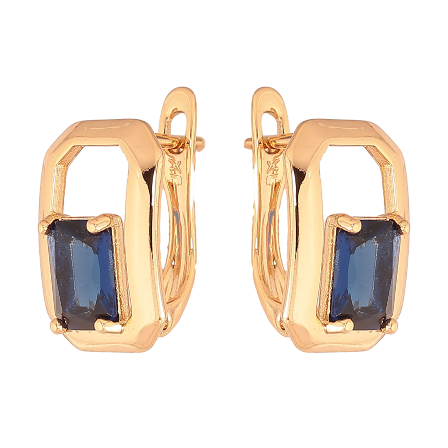 Серьги Xuping цвет Позолота 18К английский замок "Узор с синими кристаллами" фото №1 Серьги Xuping цвет Позолота 18К английский замок "Узор с синими кристаллами" фото №1
