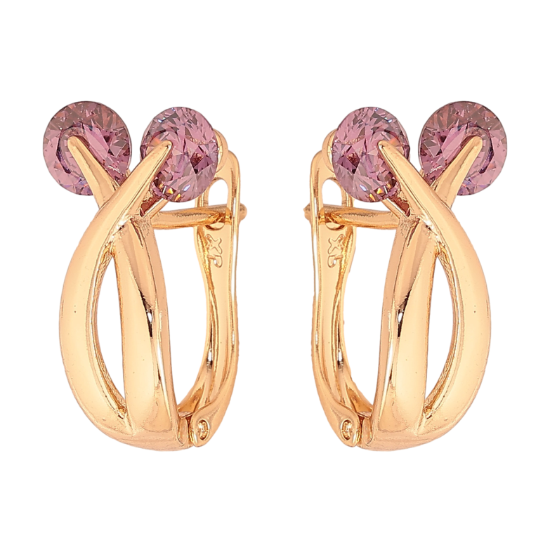 Серьги Xuping цвет Позолота 18К английский замок "Узор с сиреневыми кристаллами" фото №1