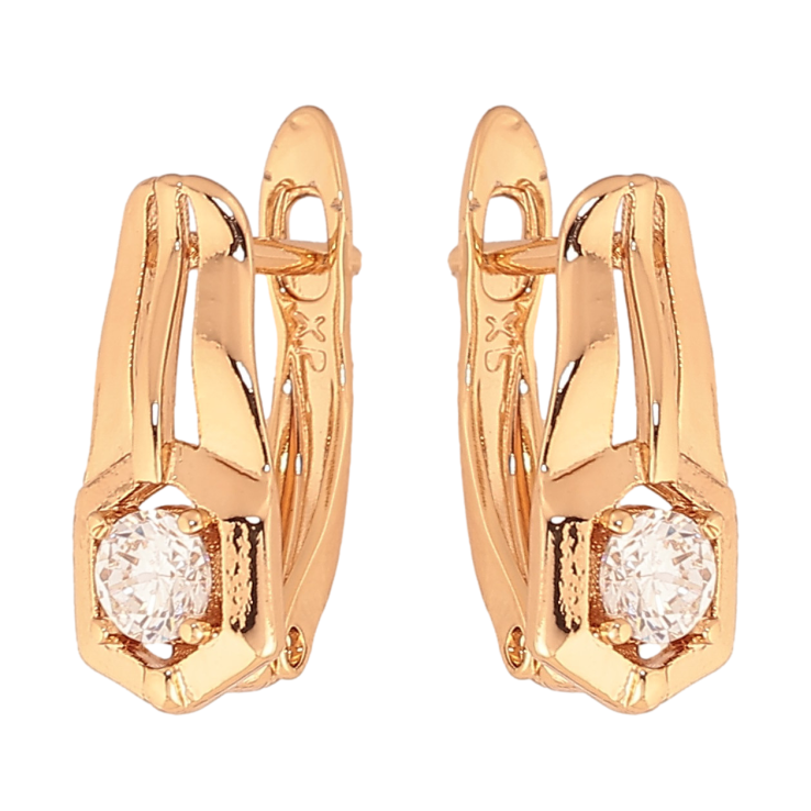 Серьги Xuping цвет Позолота 18К английский замок "Узор с кристаллами" фото №15