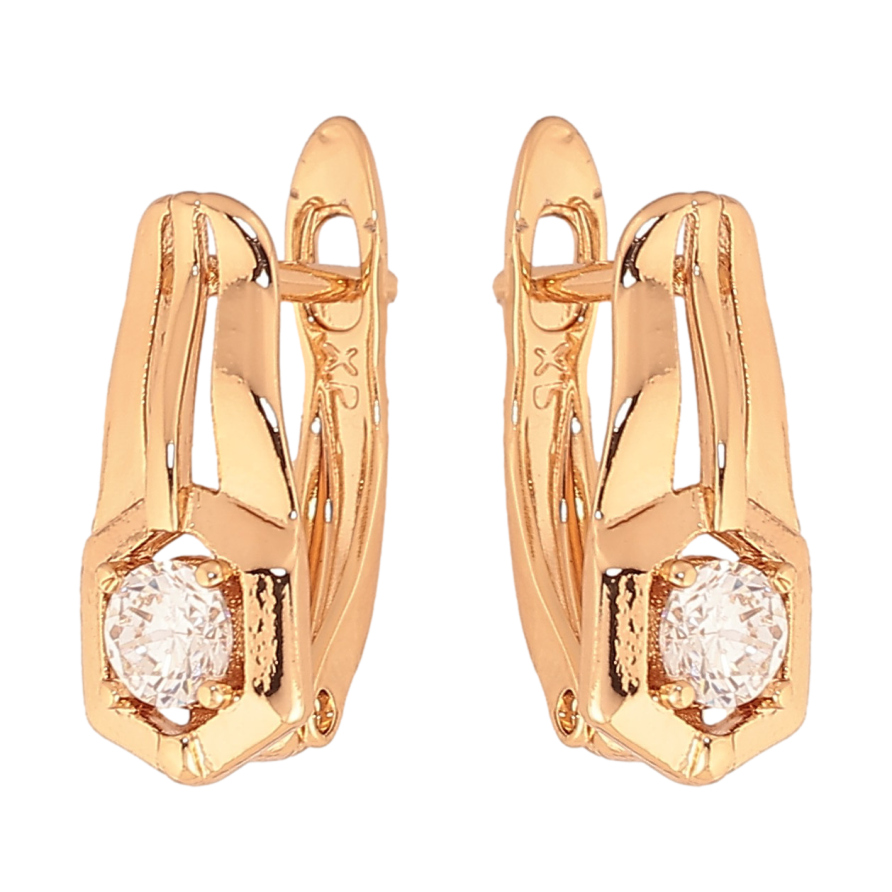 Серьги Xuping цвет Позолота 18К английский замок "Узор с кристаллами" фото №1