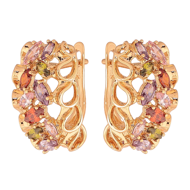 Серьги Xuping цвет Позолота 18К английский замок "Узор с разноцветными кристаллами" фото №4