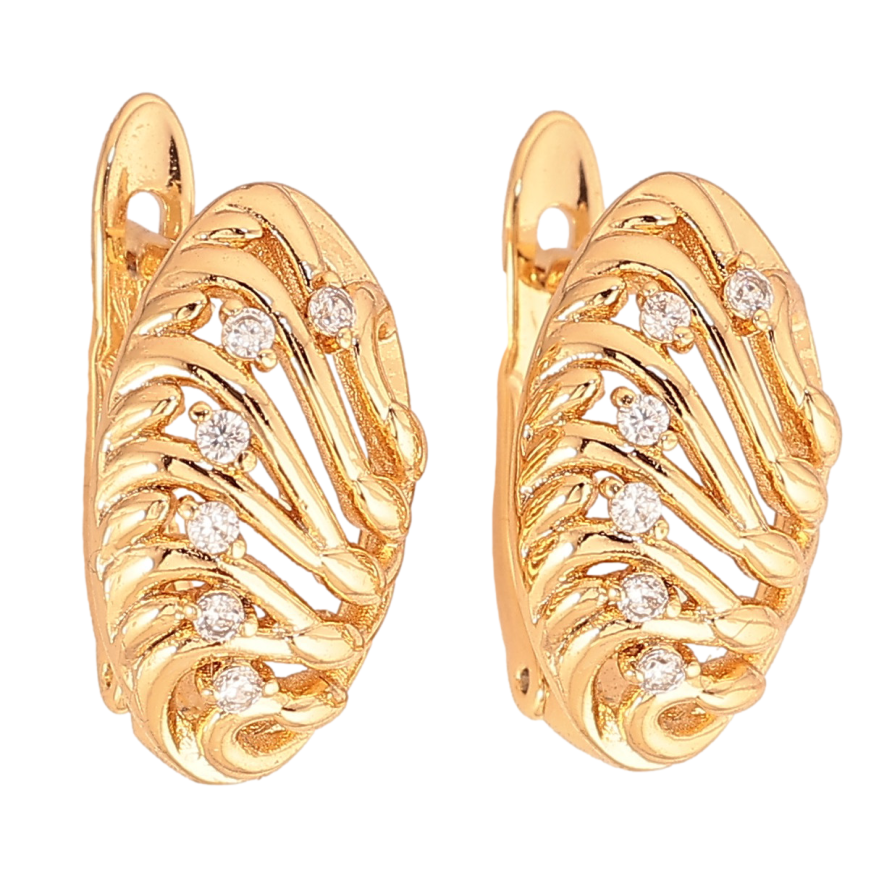 Серьги Xuping цвет Позолота 18К английский замок "Узор с кристаллами" на одну сторону фото №1