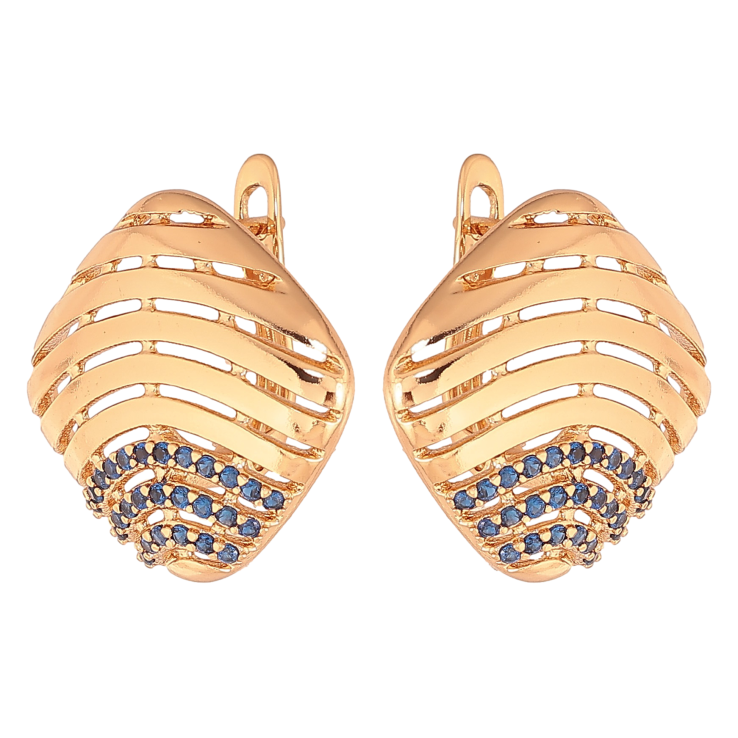 Сережки Xuping колір Позолота 18К англійський замок "Ромби із синіми кристалами" фото №14 Сережки Xuping колір Позолота 18К англійський замок "Ромби із синіми кристалами" фото №14