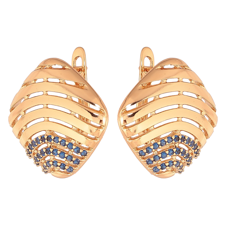 Сережки Xuping колір Позолота 18К англійський замок "Ромби із синіми кристалами" фото №1 Сережки Xuping колір Позолота 18К англійський замок "Ромби із синіми кристалами" фото №1