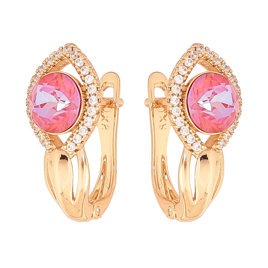 Сережки Xuping колір Позолота 18K англійський замок "Візерунок з малиновими кристалами" фото №1