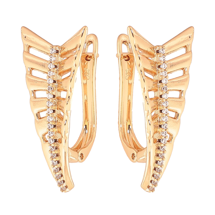 Сережки Xuping колір Позолота 18К англійський замок "Візерунок з кристалами" фото №6