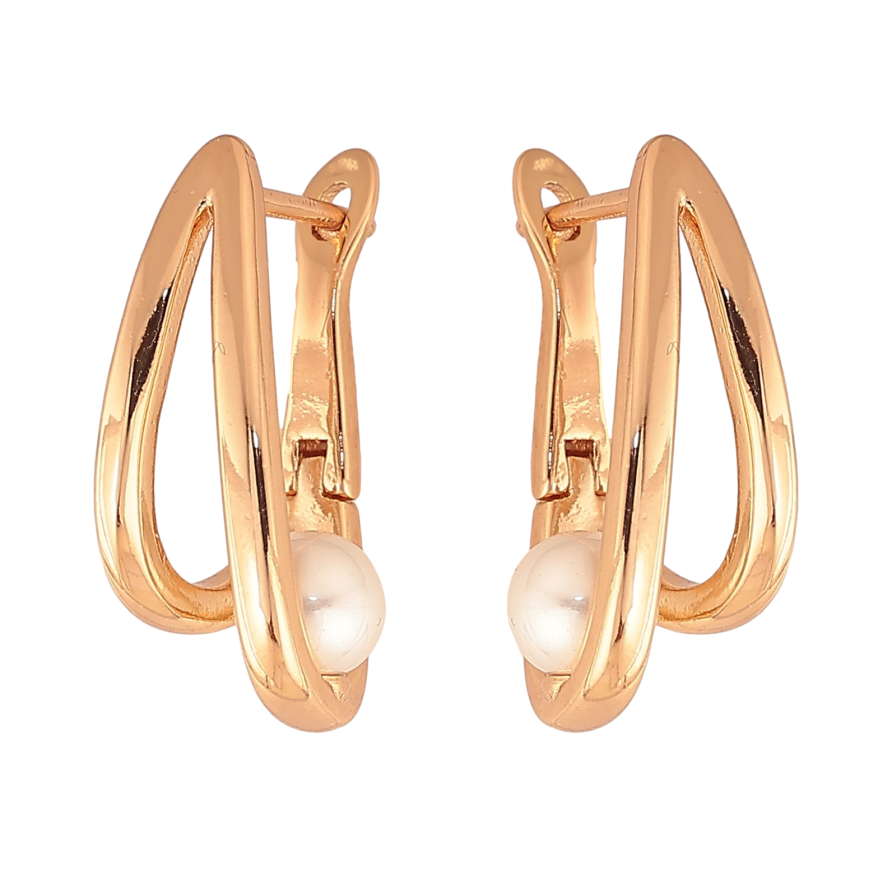 Сережки Xuping колір Позолота 18К англійський замок "Візерунок з перлинами" фото №1