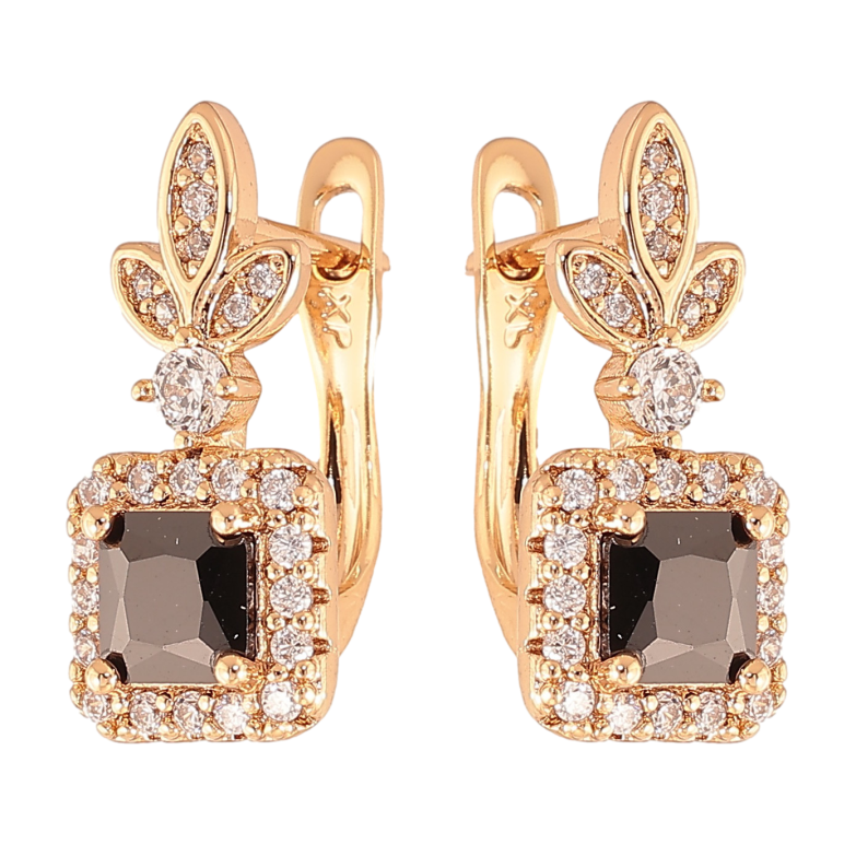 Серьги Xuping цвет Позолота 18K английский замок "Узор с черными кристаллами" фото №1 Серьги Xuping цвет Позолота 18K английский замок "Узор с черными кристаллами" фото №1