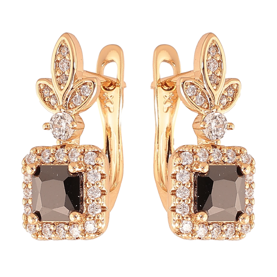 Серьги Xuping цвет Позолота 18K английский замок "Узор с черными кристаллами" фото №1 Серьги Xuping цвет Позолота 18K английский замок "Узор с черными кристаллами" фото №1