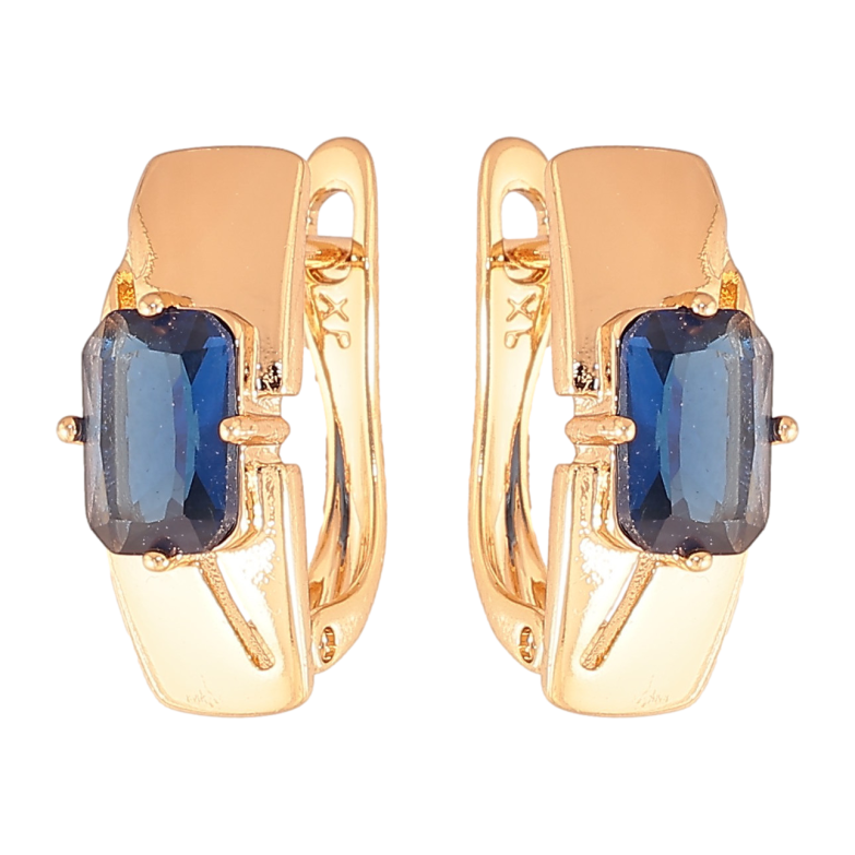 Серьги Xuping цвет Позолота 18K английский замок "Узор с синими кристаллами" фото №1 Серьги Xuping цвет Позолота 18K английский замок "Узор с синими кристаллами" фото №1