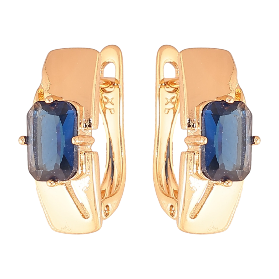Серьги Xuping цвет Позолота 18K английский замок "Узор с синими кристаллами" фото №1 Серьги Xuping цвет Позолота 18K английский замок "Узор с синими кристаллами" фото №1