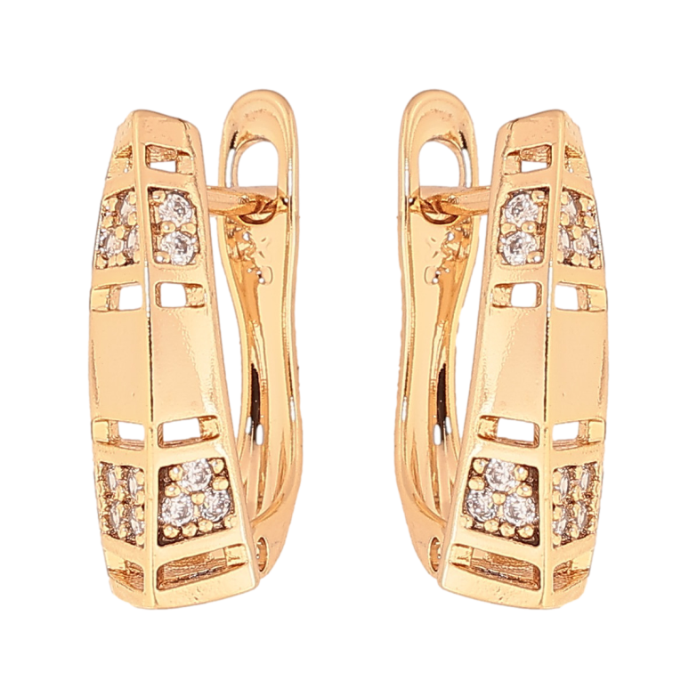 Серьги Xuping цвет Позолота 18К английский замок "Узор с кристаллами"  фото №1