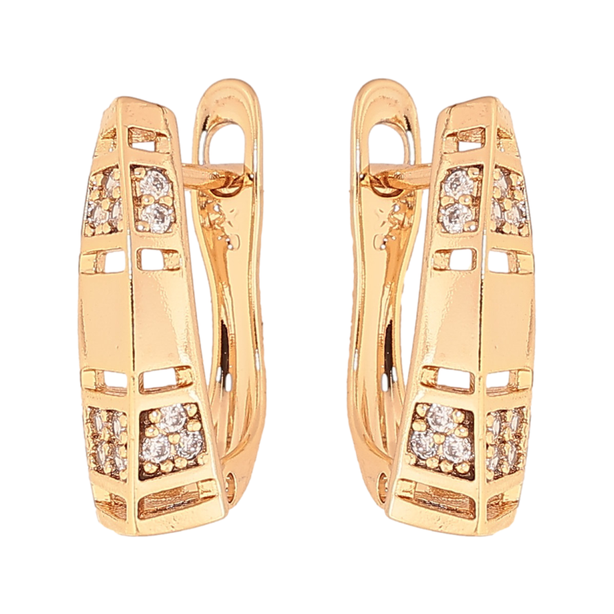 Сережки Xuping колір Позолота 18К англійський замок "Візерунок з  кристалами" фото №1