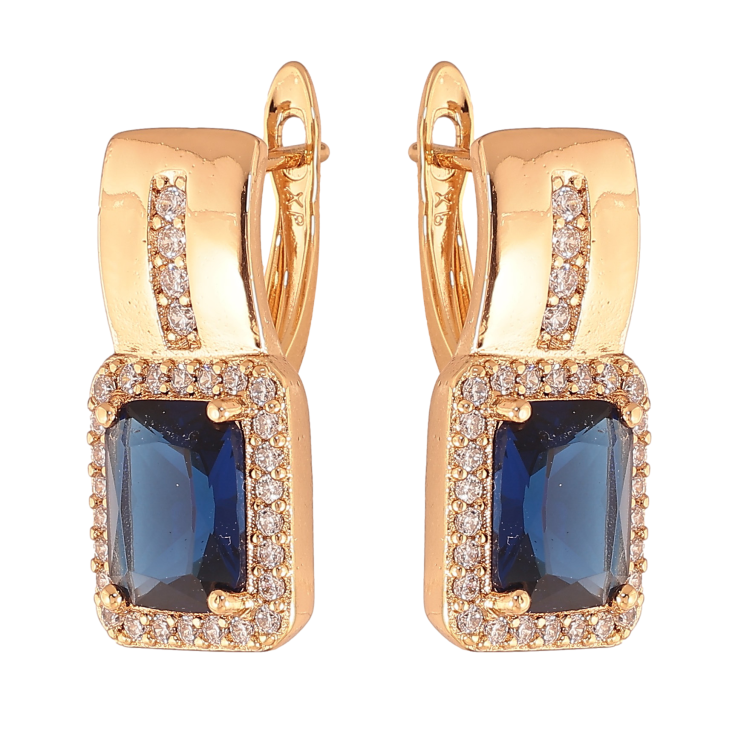 Сережки Xuping колір Позолота 18K англійський замок "Візерунок з синіми кристалами" фото №25