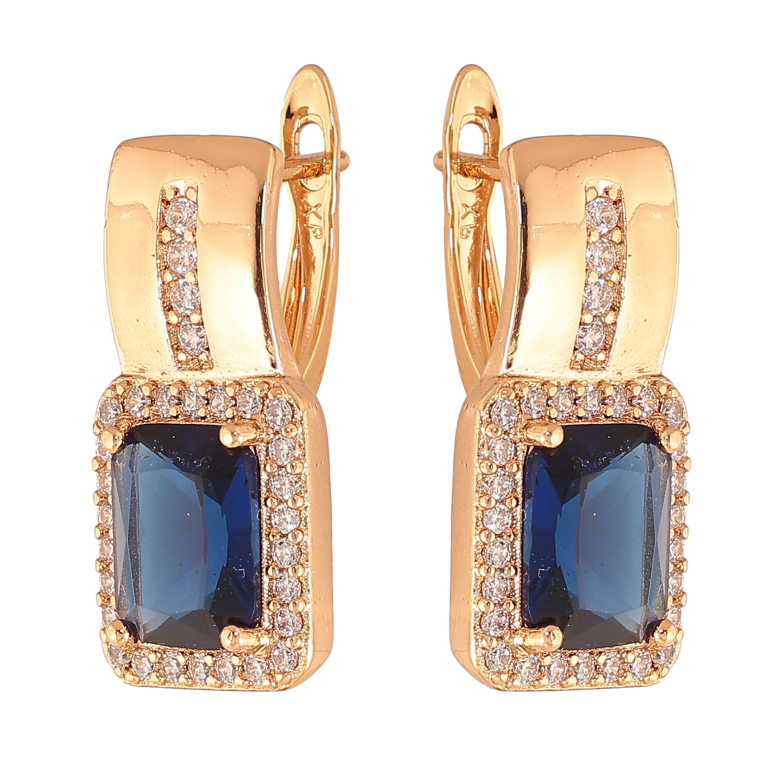 Сережки Xuping колір Позолота 18K англійський замок "Візерунок з синіми кристалами" фото №1 Сережки Xuping колір Позолота 18K англійський замок "Візерунок з синіми кристалами" фото №1