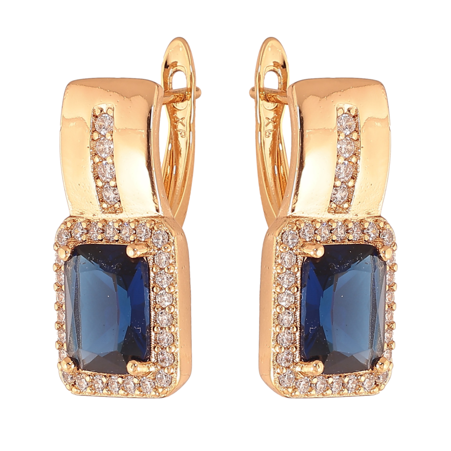 Сережки Xuping колір Позолота 18K англійський замок "Візерунок з синіми кристалами" фото №1 Сережки Xuping колір Позолота 18K англійський замок "Візерунок з синіми кристалами" фото №1