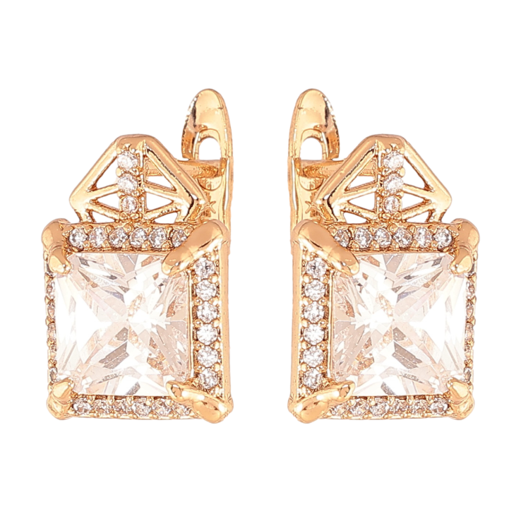 Сережки Xuping колір Позолота 18K англійський замок "Візерунок з кристалами" фото №6 Сережки Xuping колір Позолота 18K англійський замок "Візерунок з кристалами" фото №6