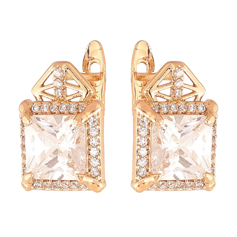 Сережки Xuping колір Позолота 18K англійський замок "Візерунок з кристалами" фото №1