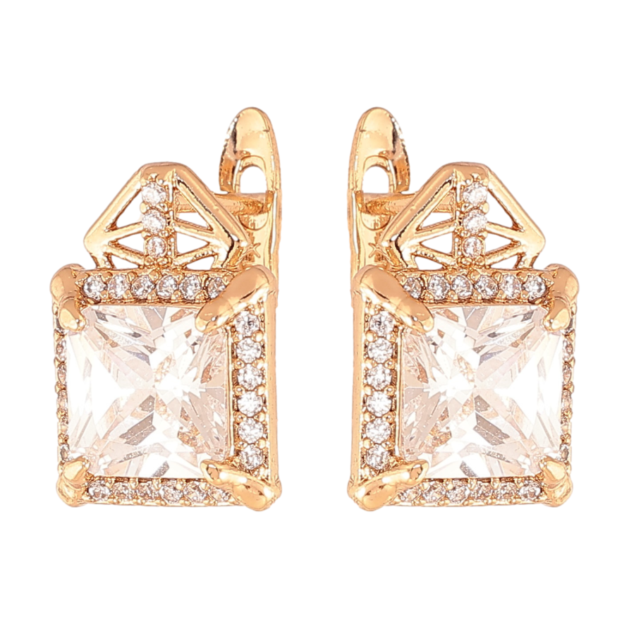 Сережки Xuping колір Позолота 18K англійський замок "Візерунок з кристалами" фото №1