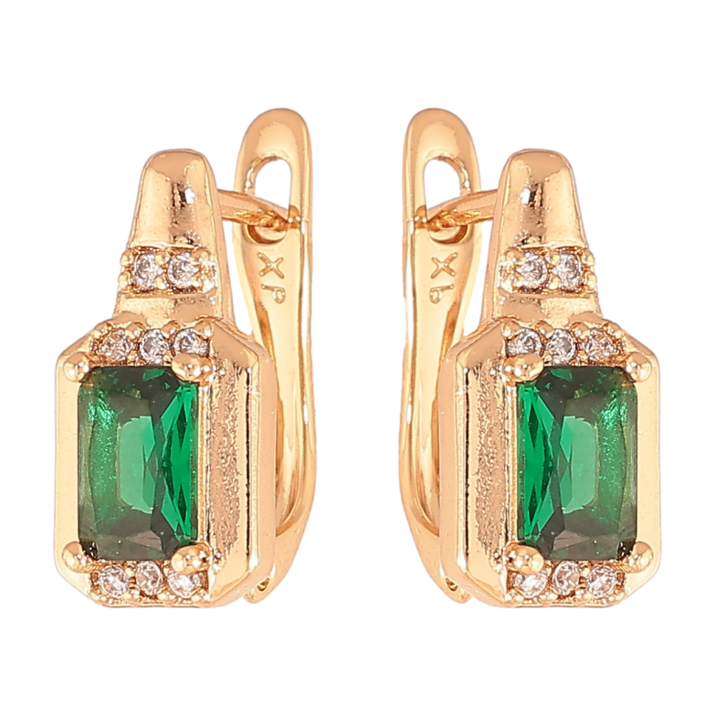 Серьги Xuping цвет Позолота 18K английский замок "Узор с зелеными кристаллами" фото №1 Серьги Xuping цвет Позолота 18K английский замок "Узор с зелеными кристаллами" фото №1