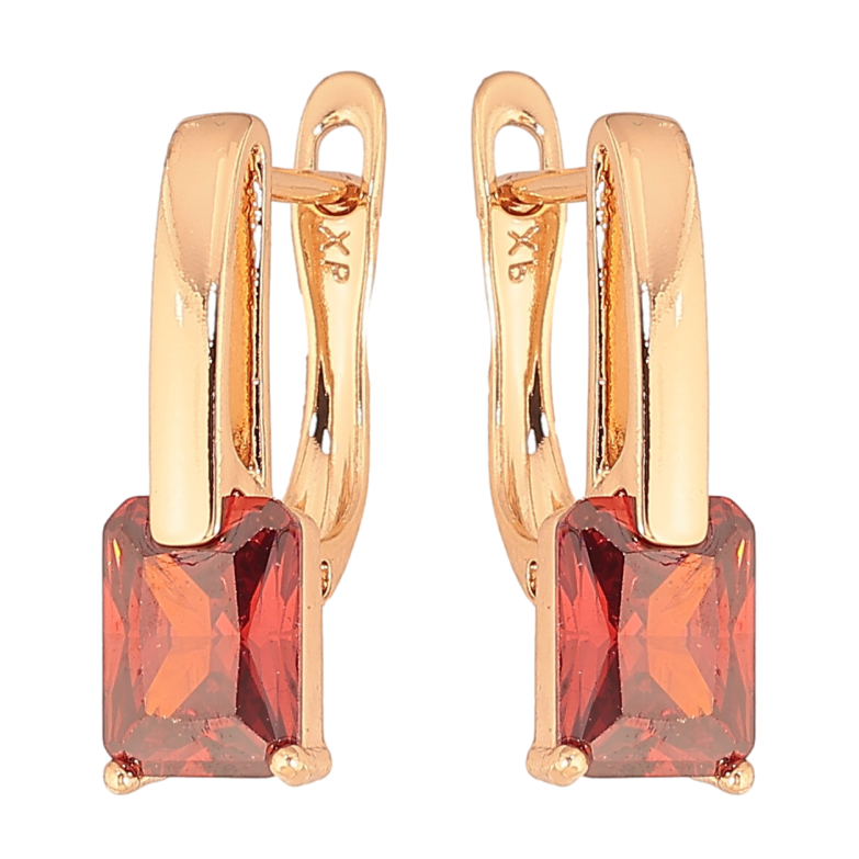 Серьги Xuping цвет Позолота 18K английский замок "Узор с красными кристаллами" фото №1