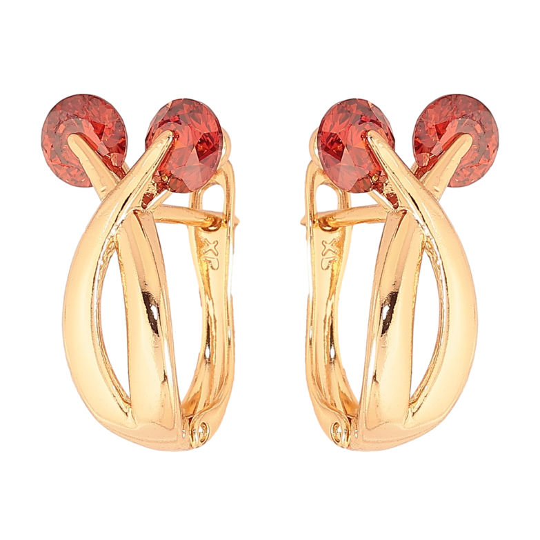 Сережки Xuping колір Позолота 18К англійський замок "Візерунок з червоними кристалами" фото №1