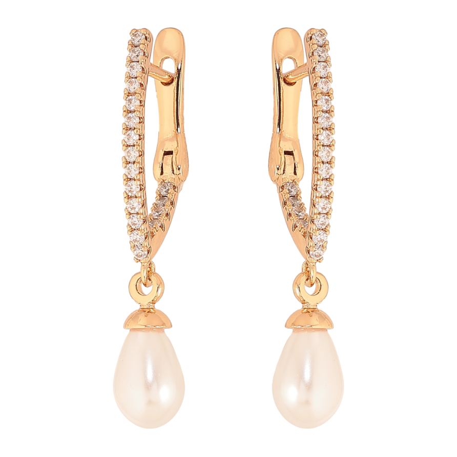 Серьги Xuping цвет Позолота 18К английский замок "Жемчужные подвески" фото №1