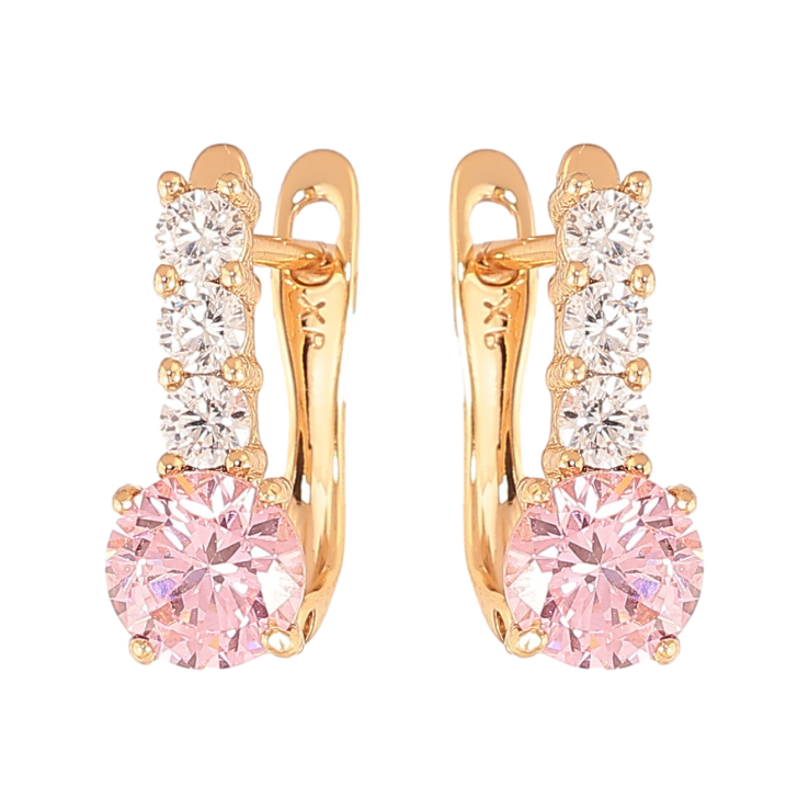 Сережки Xuping колір Позолота 18K англійський замок "Візерунок з рожевими кристалами" фото №25