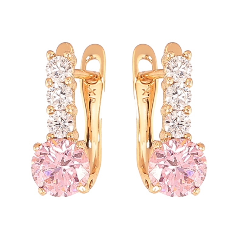 Сережки Xuping колір Позолота 18K англійський замок "Візерунок з рожевими кристалами" фото №2 Сережки Xuping колір Позолота 18K англійський замок "Візерунок з рожевими кристалами" фото №2