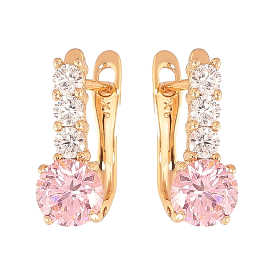 Сережки Xuping колір Позолота 18K англійський замок "Візерунок з рожевими кристалами" фото №1 Сережки Xuping колір Позолота 18K англійський замок "Візерунок з рожевими кристалами" фото №1