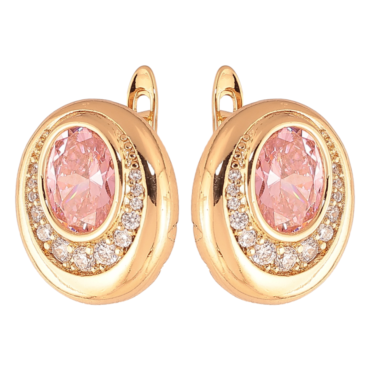 Сережки Xuping колір Позолота 18K англійський замок "Візерунок з рожевими кристалами" фото №17