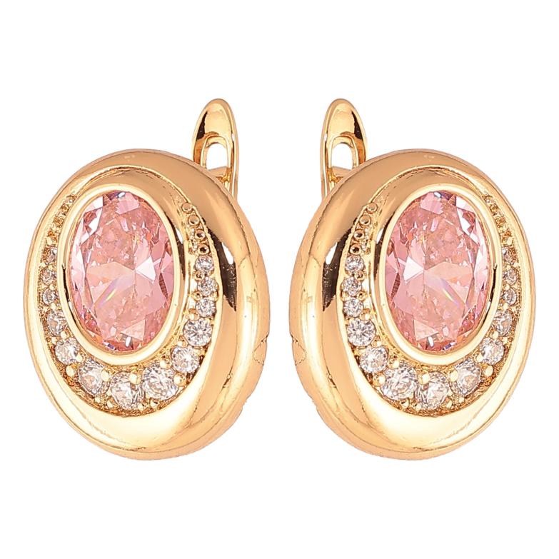 Сережки Xuping колір Позолота 18K англійський замок "Візерунок з рожевими кристалами" фото №1 Сережки Xuping колір Позолота 18K англійський замок "Візерунок з рожевими кристалами" фото №1
