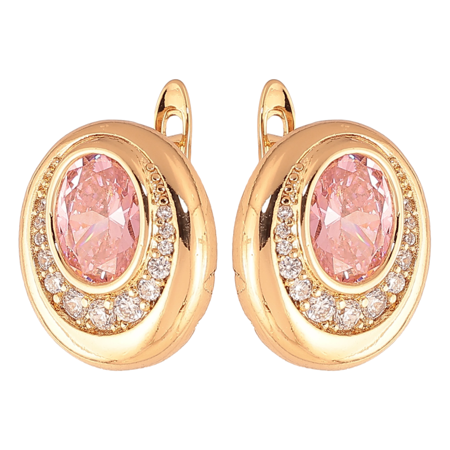 Сережки Xuping колір Позолота 18K англійський замок "Візерунок з рожевими кристалами" фото №1 Сережки Xuping колір Позолота 18K англійський замок "Візерунок з рожевими кристалами" фото №1