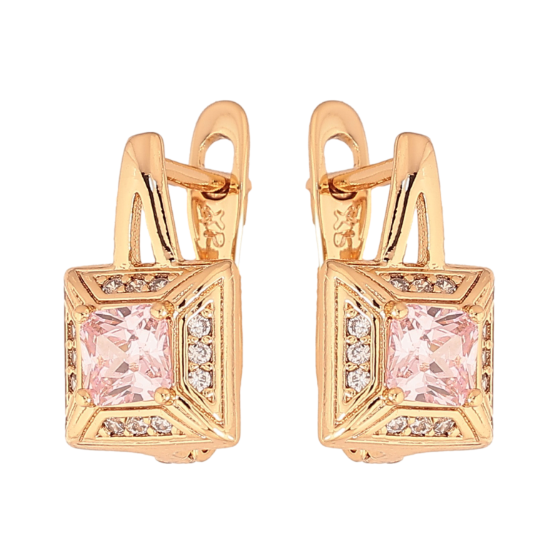 Серьги Xuping цвет Позолота 18K английский замок "Узор с розовыми кристаллами" фото №1