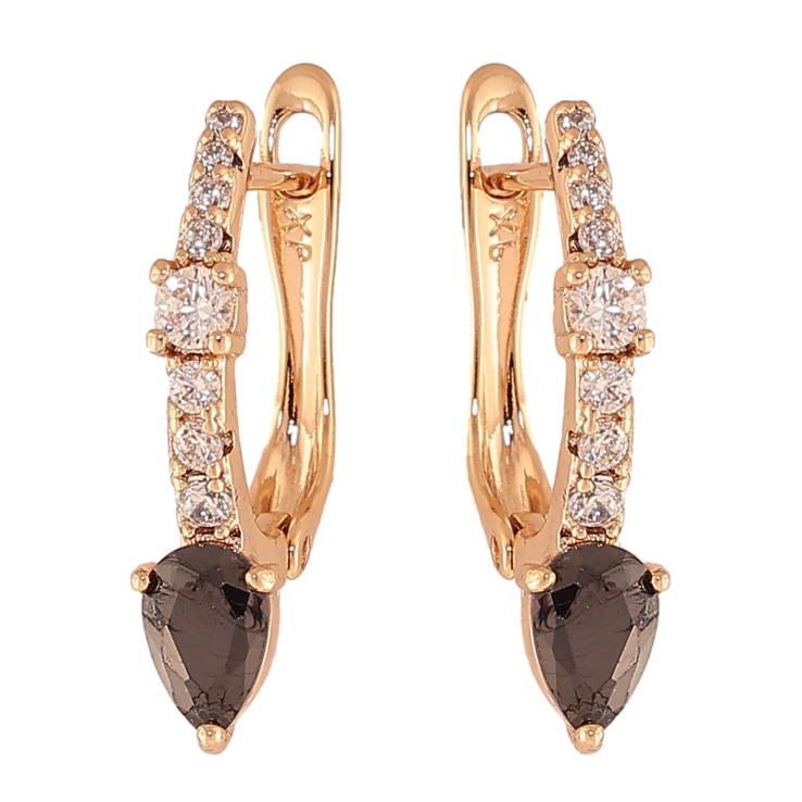 Сережки Xuping колір Позолота 18К англійський замок "Візерунок з чорним кристалом" фото №23