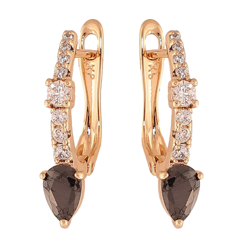 Серьги Xuping цвет Позолота 18К английский замок "Узор с черным кристаллом"  фото №1