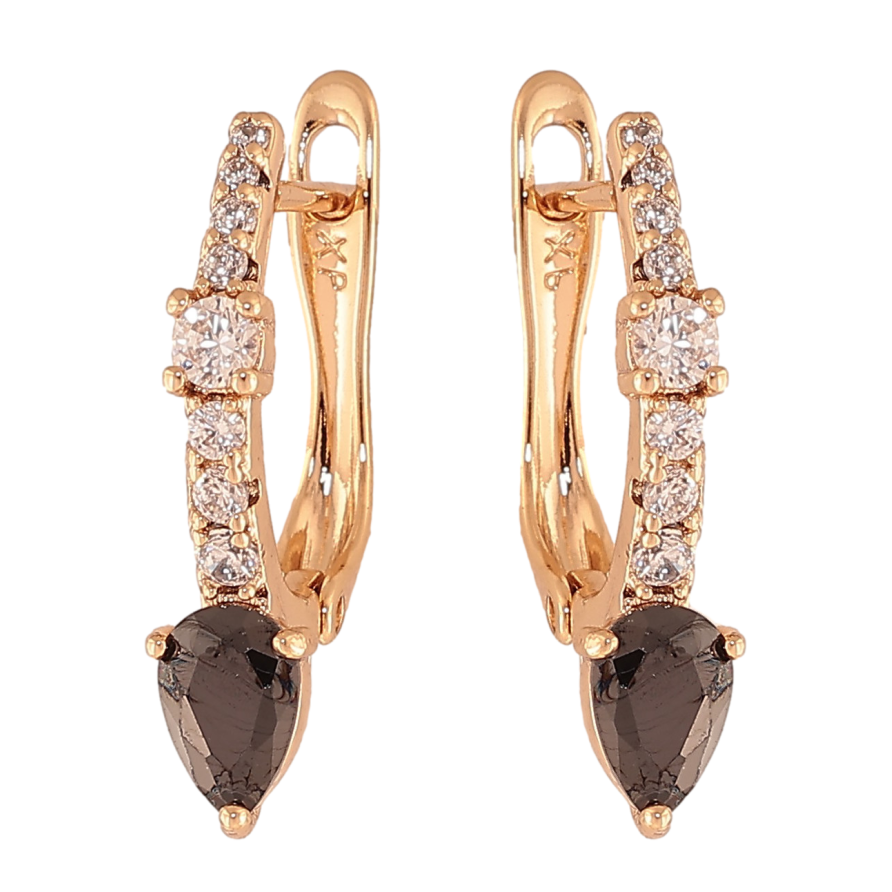 Сережки Xuping колір Позолота 18К англійський замок "Візерунок з чорним кристалом" фото №1