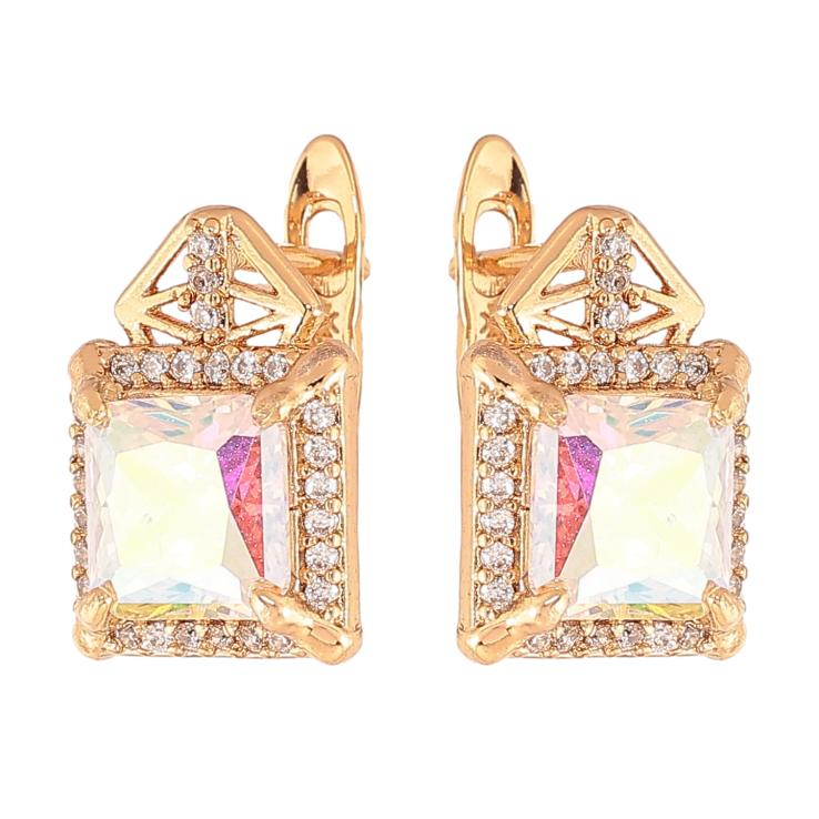 Сережки Xuping колір Позолота 18K англійський замок "Візерунок з райдужними кристалами" фото №8 Сережки Xuping колір Позолота 18K англійський замок "Візерунок з райдужними кристалами" фото №8