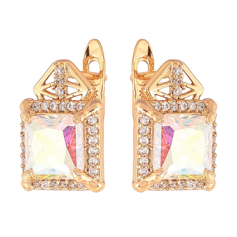 Серьги Xuping цвет Позолота 18K английский замок "Узор с радужными кристаллами" фото №1 Серьги Xuping цвет Позолота 18K английский замок "Узор с радужными кристаллами" фото №1