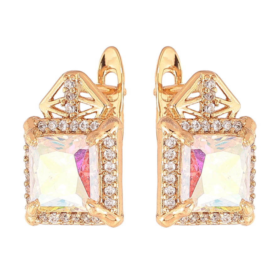 Серьги Xuping цвет Позолота 18K английский замок "Узор с радужными кристаллами" фото №1 Серьги Xuping цвет Позолота 18K английский замок "Узор с радужными кристаллами" фото №1