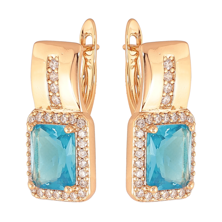 Сережки Xuping колір Позолота 18K англійський замок "Візерунок з блакитними кристалами" фото №21