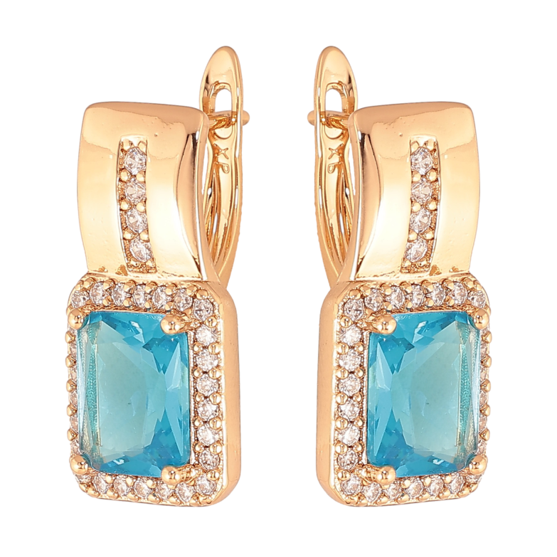 Сережки Xuping колір Позолота 18K англійський замок "Візерунок з блакитними кристалами" фото №1 Сережки Xuping колір Позолота 18K англійський замок "Візерунок з блакитними кристалами" фото №1