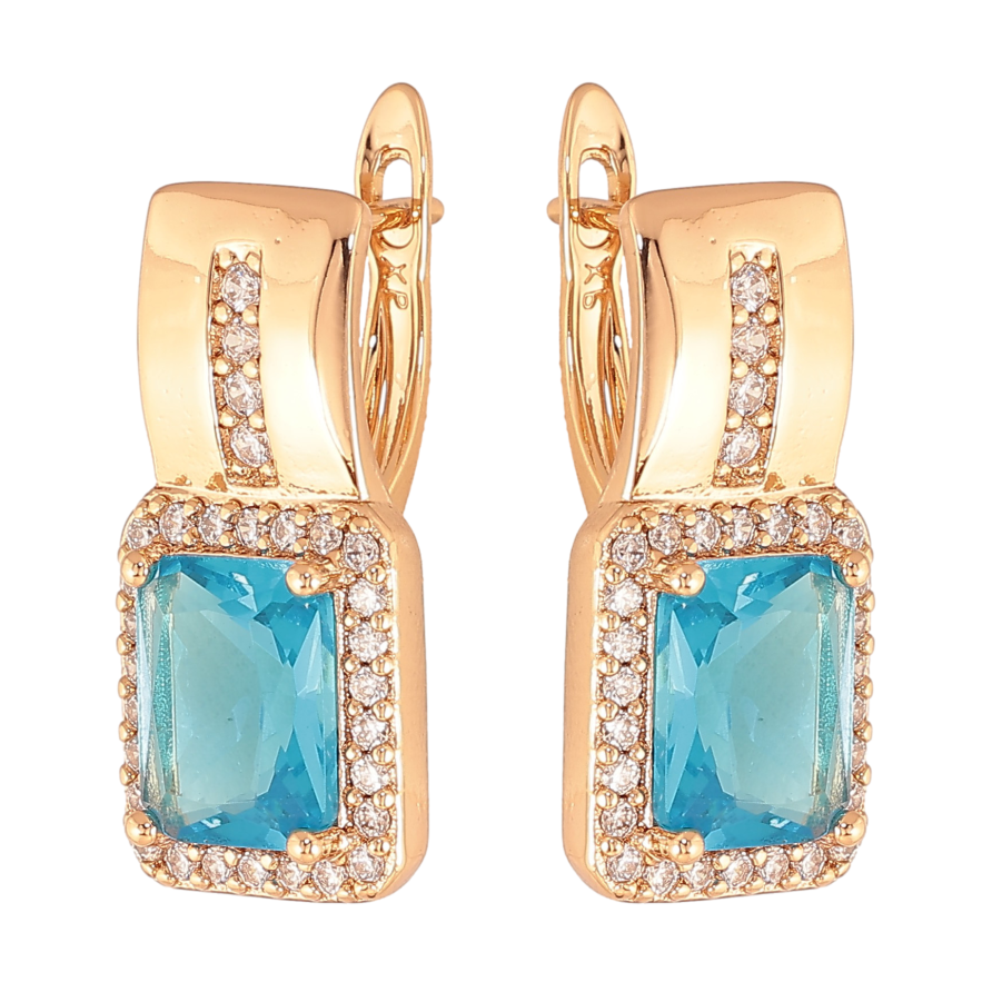 Сережки Xuping колір Позолота 18K англійський замок "Візерунок з блакитними кристалами" фото №1 Сережки Xuping колір Позолота 18K англійський замок "Візерунок з блакитними кристалами" фото №1