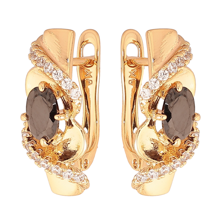 Сережки Xuping колір Позолота 18К англійський замок "Візерунок з чорними кристалами" фото №14 Сережки Xuping колір Позолота 18К англійський замок "Візерунок з чорними кристалами" фото №14