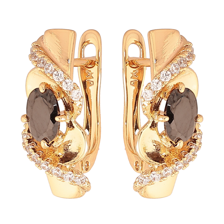 Сережки Xuping колір Позолота 18К англійський замок "Візерунок з чорними кристалами" фото №1 Сережки Xuping колір Позолота 18К англійський замок "Візерунок з чорними кристалами" фото №1