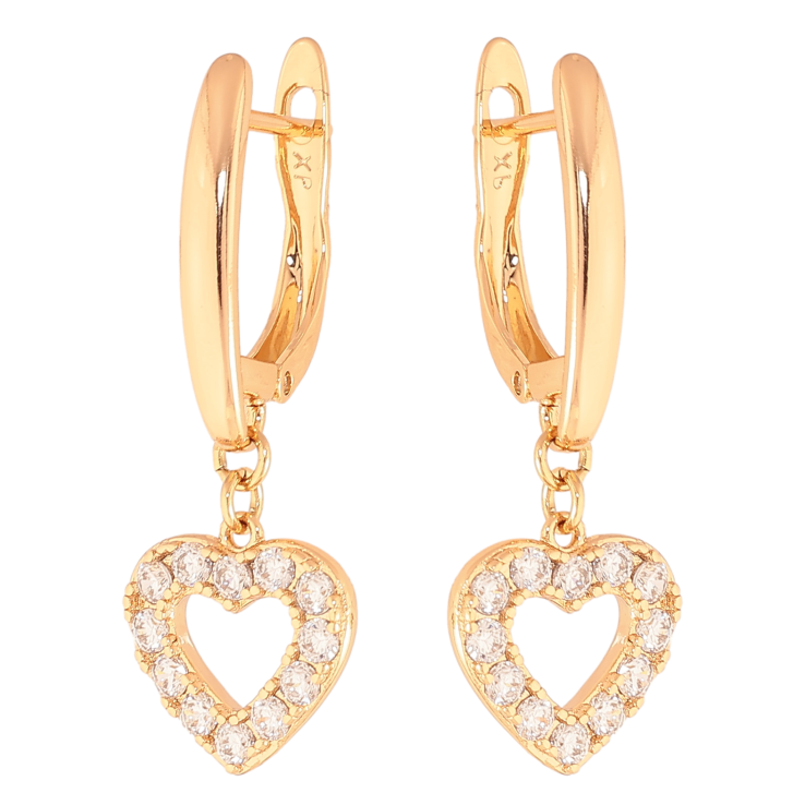 Серьги Xuping цвет Позолота 18К английский замок "Сердечки с кристаллами" фото №10